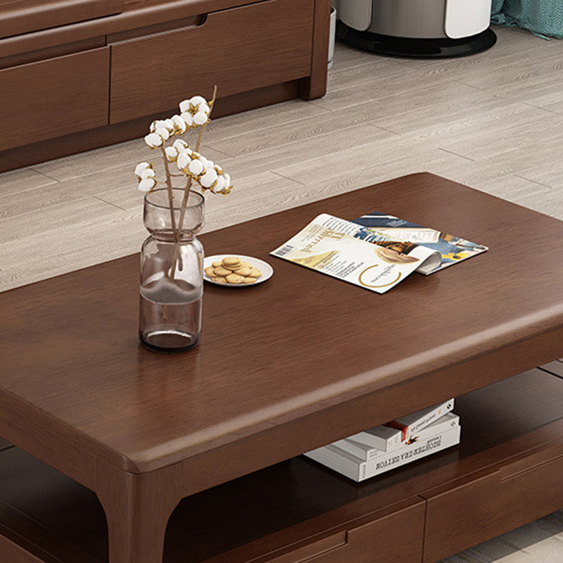 17.7" Tall Wood Rectangular Table Top 4 Legs Coffee Table with Storage