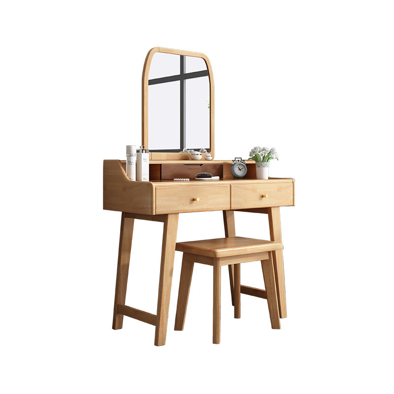 Mirror Makeup Vanity Desk Furniture W/ 2 Drawer Natural Vanity