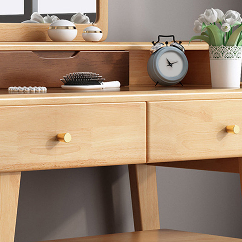 Mirror Makeup Vanity Desk Furniture W/ 2 Drawer Natural Vanity