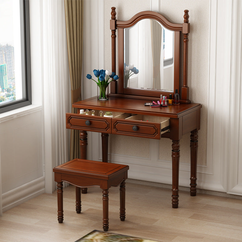 Three Piece Traditional Mirrored Vanity Set Solid Wood Dresser