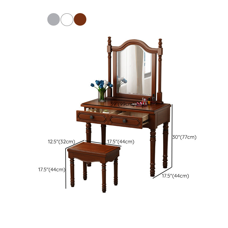 Three Piece Traditional Mirrored Vanity Set Solid Wood Dresser