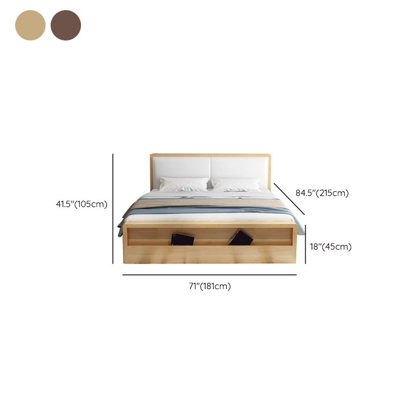 Wood and Upholstered Panel Bed Rubberwood Standard Bed Walnut and Natural
