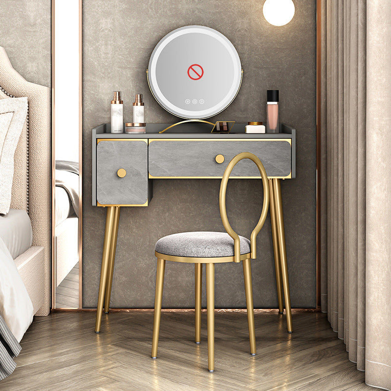 Glam Vanity Makeup Table Set Double Drawers Dressing Table Set