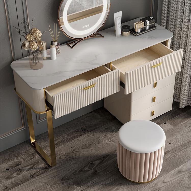 Glam Slate Top Make-up Vanity Wooden Vanity Dressing Table Set with 2 Drawers