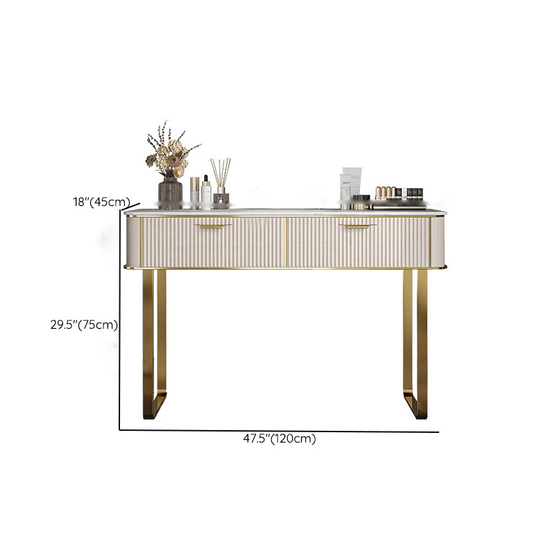 Glam Slate Top Make-up Vanity Wooden Vanity Dressing Table Set with 2 Drawers
