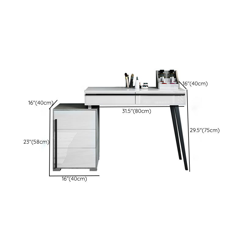 Modern Withe Vanity Wood Makeup Dressing Table Stool Set with Drawers