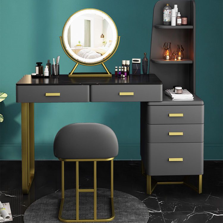 5 Drawers Makeup Table Desk Vanity Stone Top Vanity Table in Black