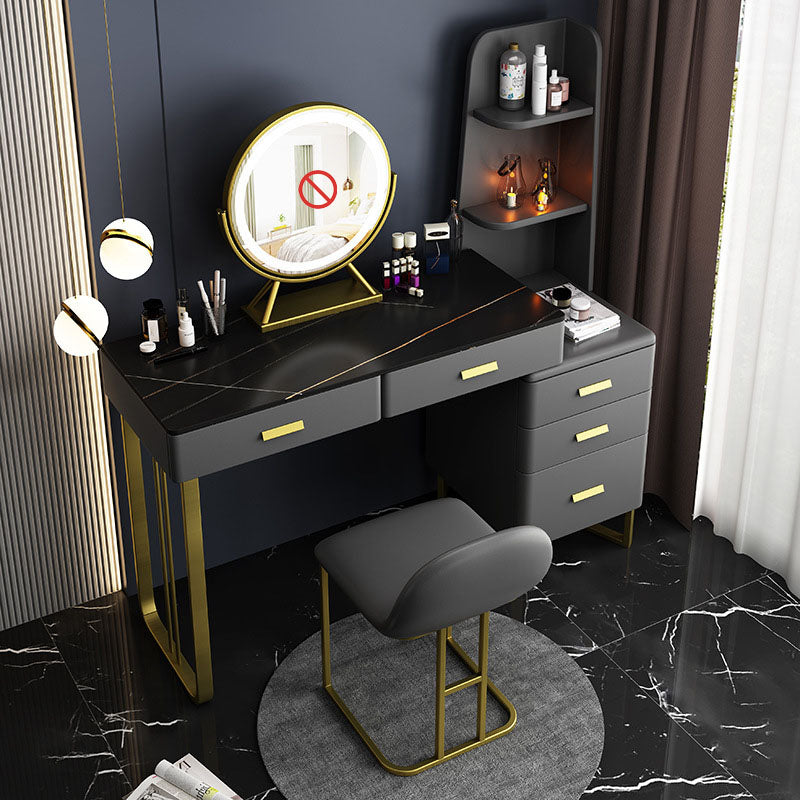 5 Drawers Makeup Table Desk Vanity Stone Top Vanity Table in Black