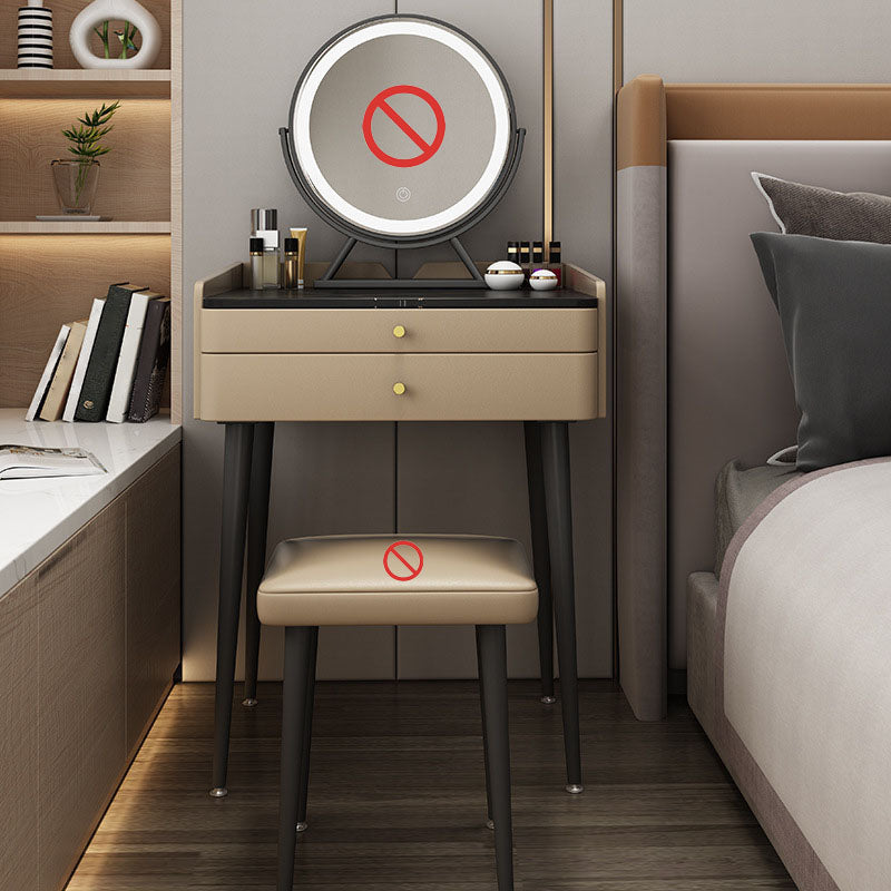 Brown Vanity with Padded Stool Bedroom Make-up Vanity 2-Piece Set