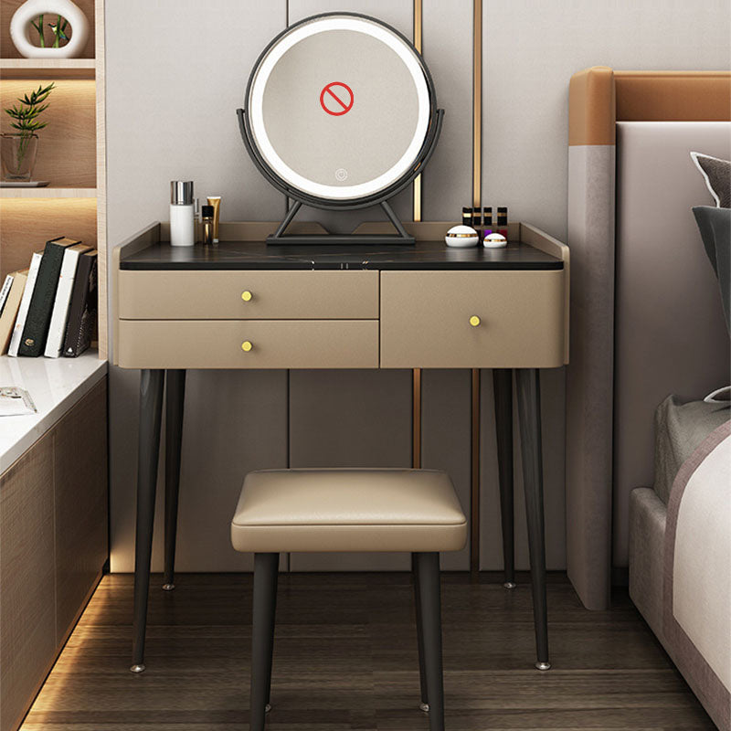 Brown Vanity with Padded Stool Bedroom Make-up Vanity 2-Piece Set