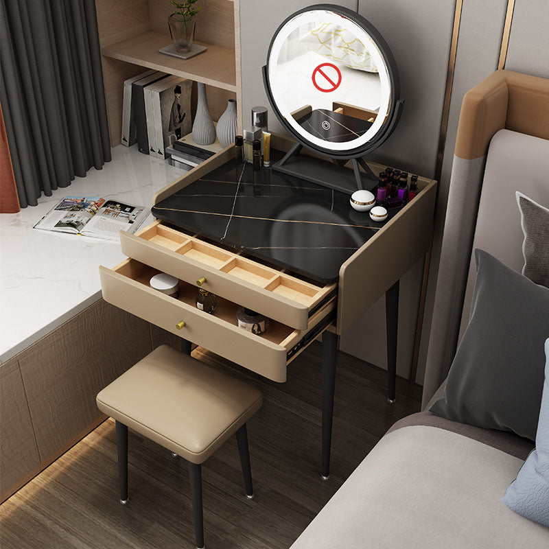 Brown Vanity with Padded Stool Bedroom Make-up Vanity 2-Piece Set