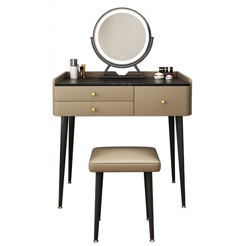 Brown Vanity with Padded Stool Bedroom Make-up Vanity 2-Piece Set