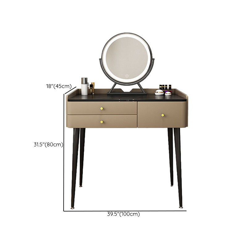 Brown Vanity with Padded Stool Bedroom Make-up Vanity 2-Piece Set