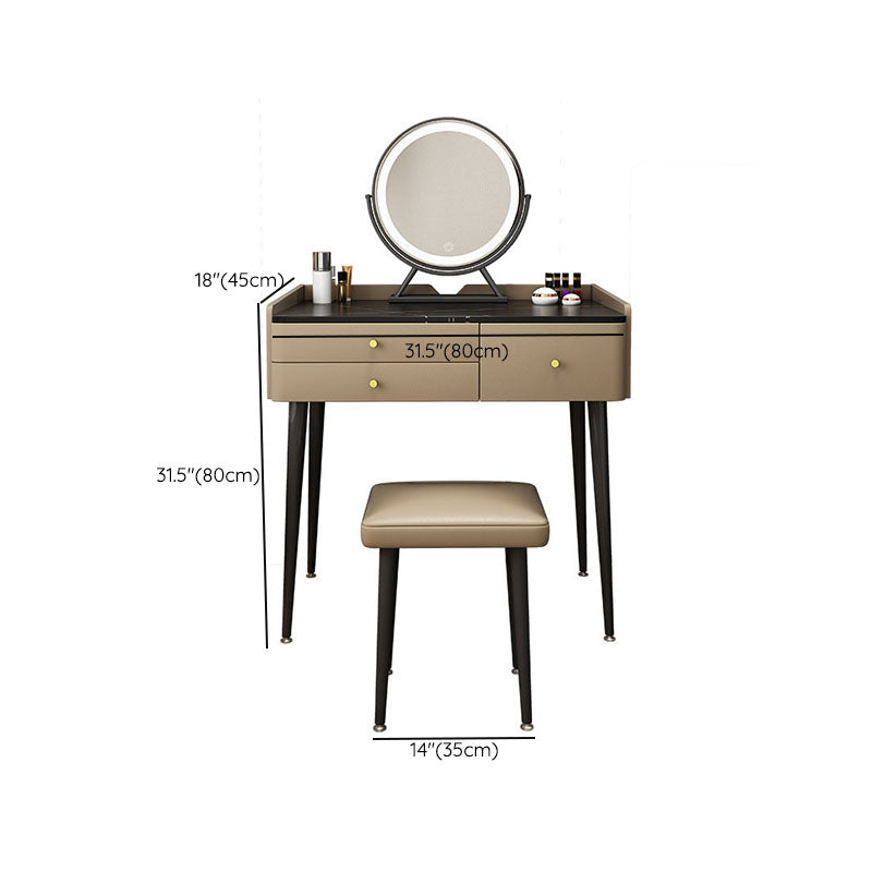 Brown Vanity with Padded Stool Bedroom Make-up Vanity 2-Piece Set