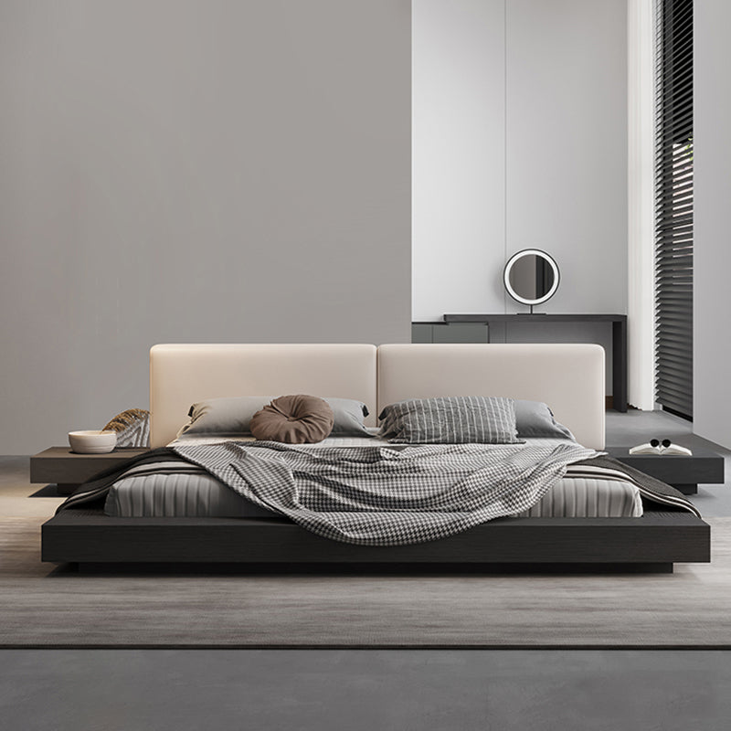 Lift Up Storage Bed Frame Mid-Century Modern Standard Bed with Upholstered Headboard