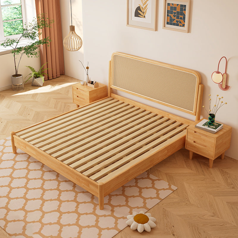 Rattan and Rubberwood Panel Bed Natural Tropical Standard Bed Rectangular