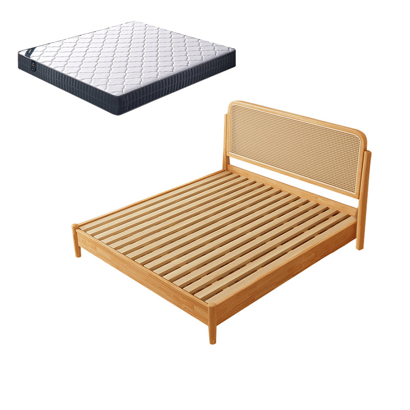Rattan and Rubberwood Panel Bed Natural Tropical Standard Bed Rectangular