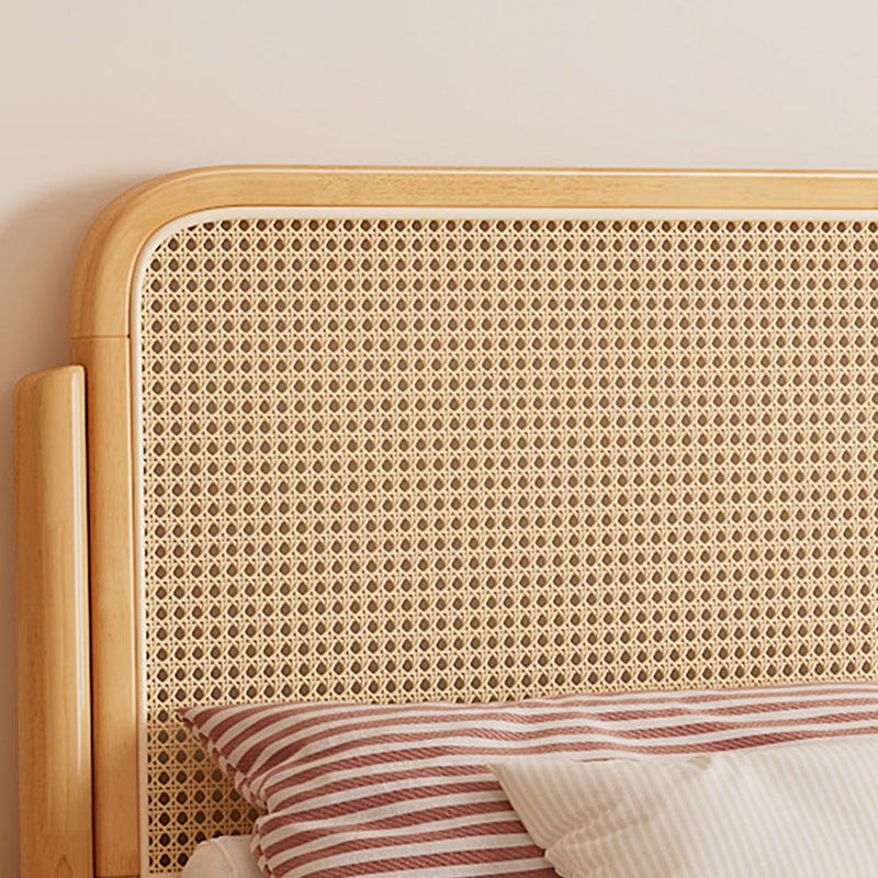 Rattan and Rubberwood Panel Bed Natural Tropical Standard Bed Rectangular