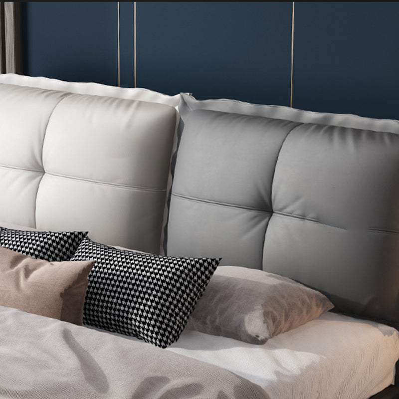 Solid Color Panel Bed Mid-Century Modern Solid Wood Standard Bed with Headboard