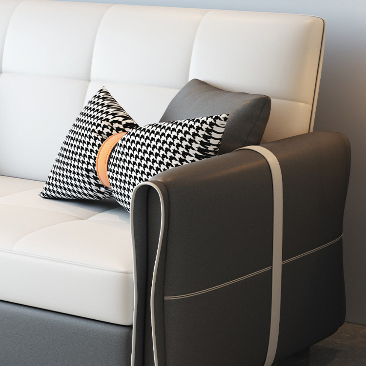 Faux leather Sleeper Sofa Gray 33.46" Wide Sofa Bed with Wheels