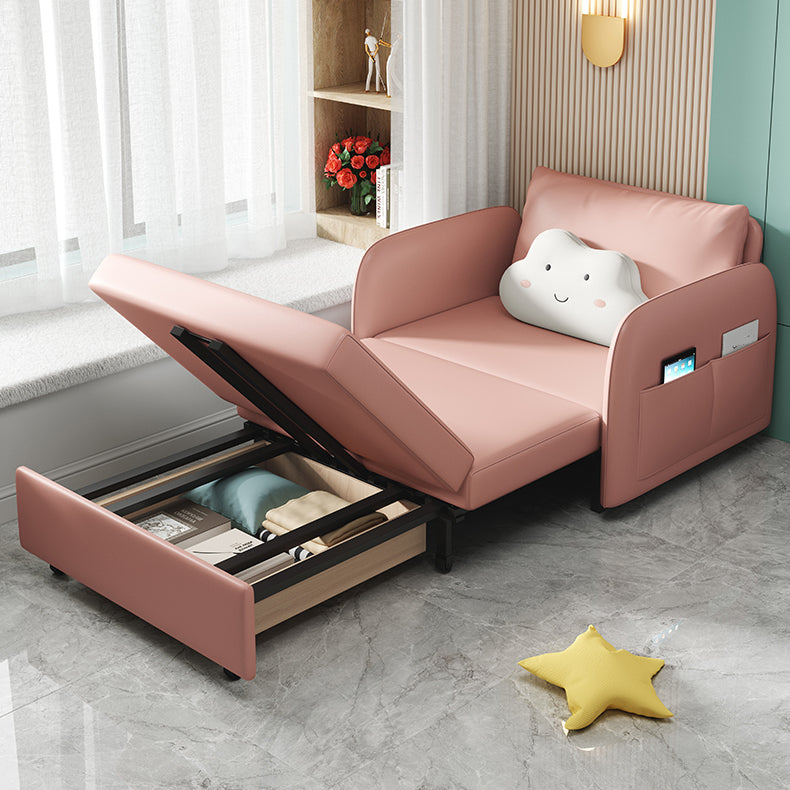 Faux leather Sleeper Sofa 32.28" Wide Pink Foldable Armless Sofa Bed