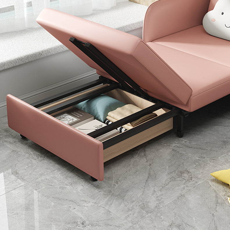 Faux leather Sleeper Sofa 32.28" Wide Pink Foldable Armless Sofa Bed