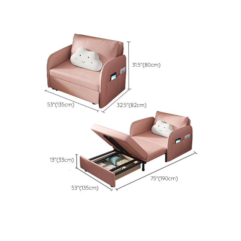 Faux leather Sleeper Sofa 32.28" Wide Pink Foldable Armless Sofa Bed