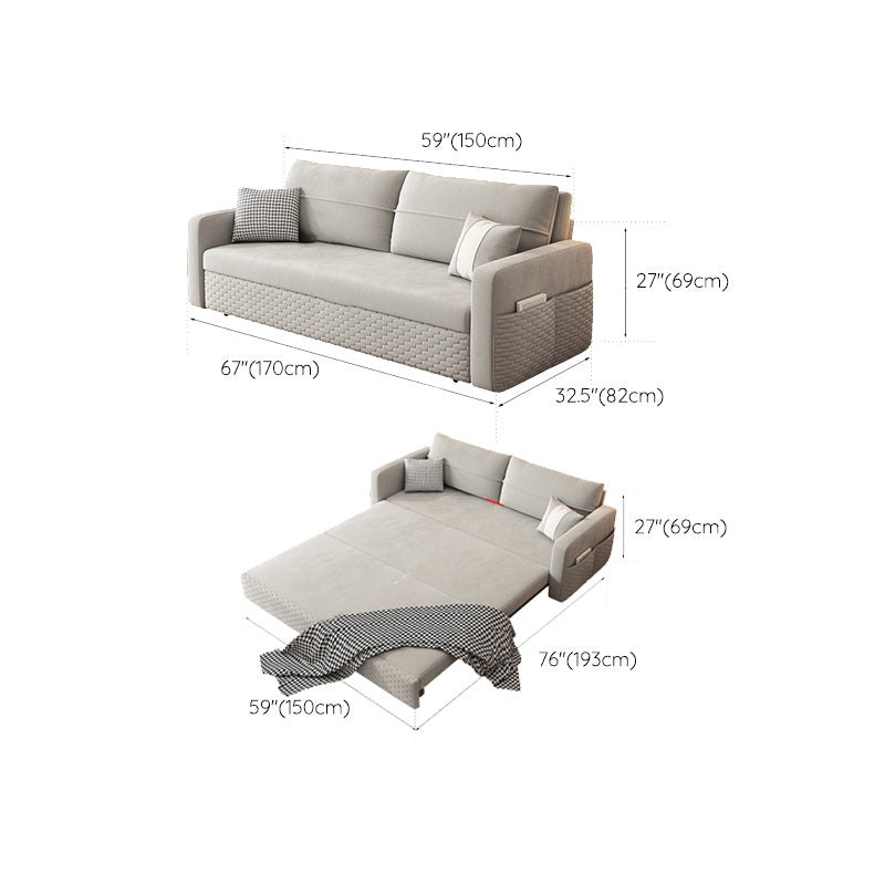 Metal Frame Sleeper Sofa Light Gray Square Arms Sofa Bed with Upholstered, 32.28" Wide