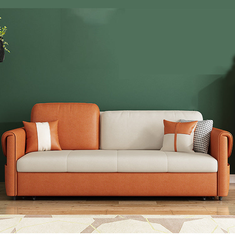 Faux leather Sleeper Sofa Orange Square Arms Sofa Bed with Upholstered, 33.85 " Wide