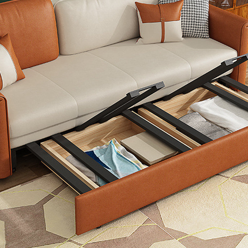 Faux leather Sleeper Sofa Orange Square Arms Sofa Bed with Upholstered, 33.85 " Wide