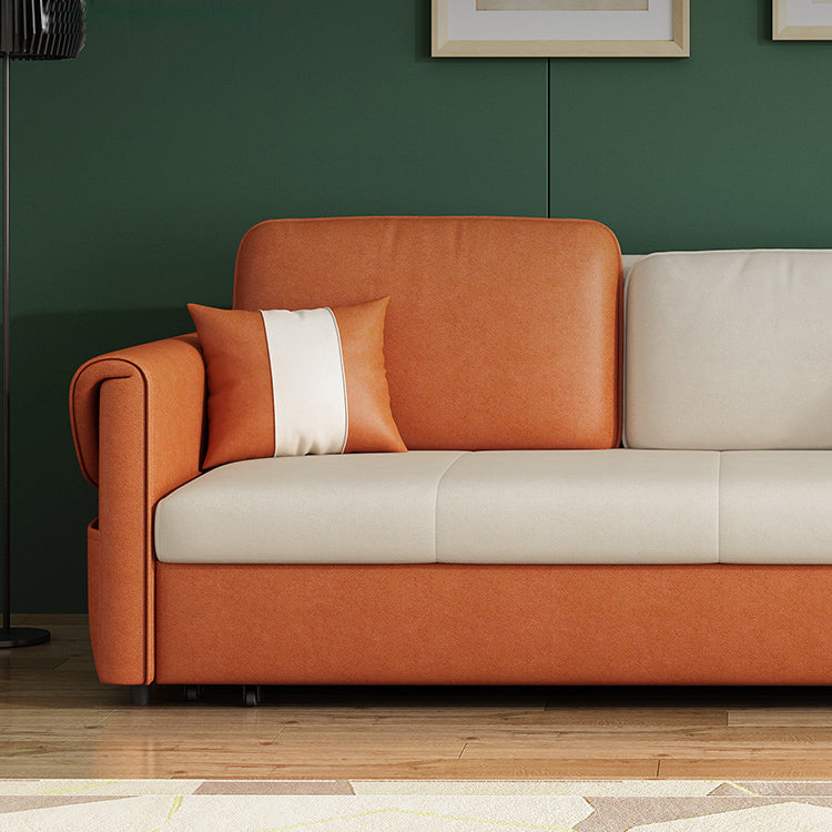 Faux leather Sleeper Sofa Orange Square Arms Sofa Bed with Upholstered, 33.85 " Wide