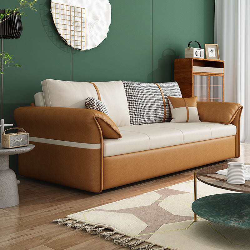 35.43" Wide Faux leather Sleeper Sofa White Sofa Bed with Detachable Mattress