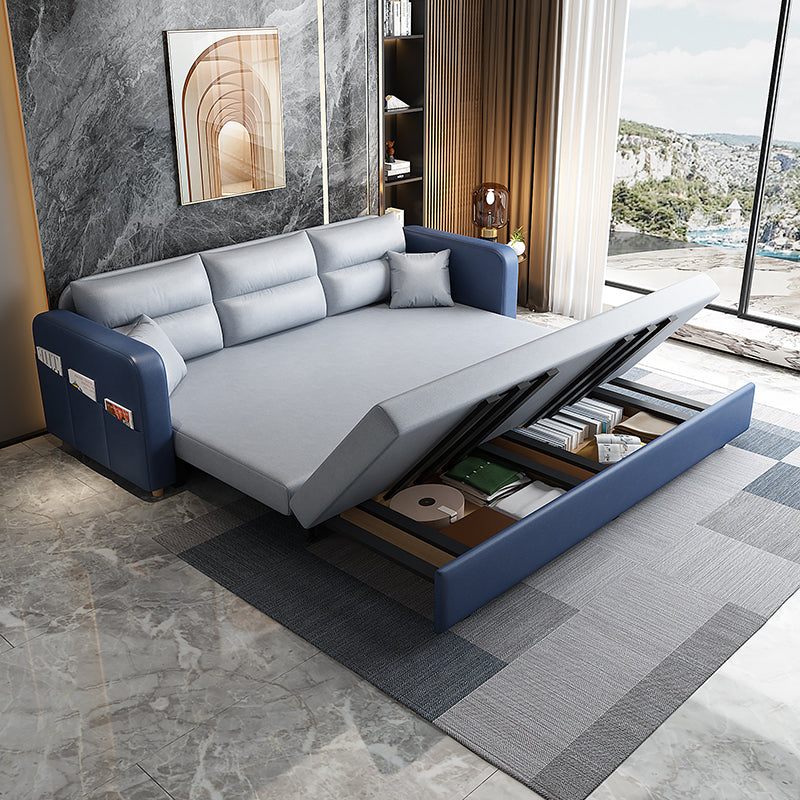 Faux leather Sofa Bed Square Arm Sleeper Sofa, 32.28" Wide in Blu