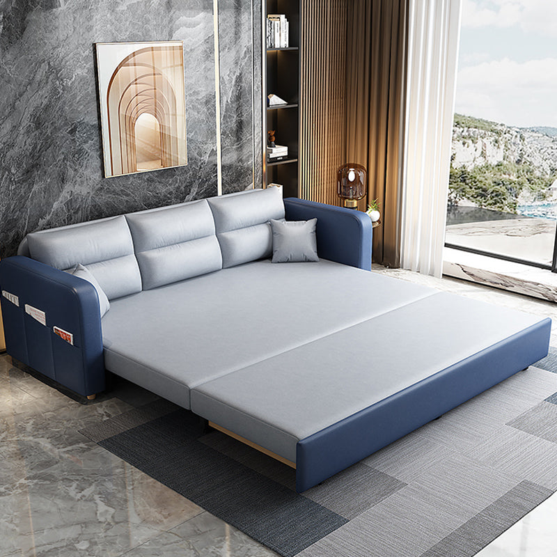 Faux leather Sofa Bed Square Arm Sleeper Sofa, 32.28" Wide in Blu