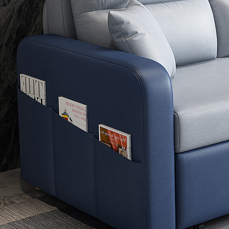 Faux leather Sofa Bed Square Arm Sleeper Sofa, 32.28" Wide in Blu