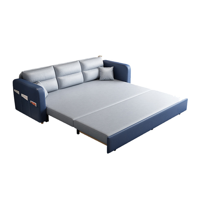 Faux leather Sofa Bed Square Arm Sleeper Sofa, 32.28" Wide in Blu