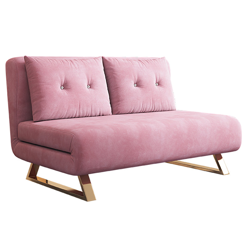 Glam Foldable Futon Frame with Velvet 31.5" Wide Futon Sofa Bed in Pink