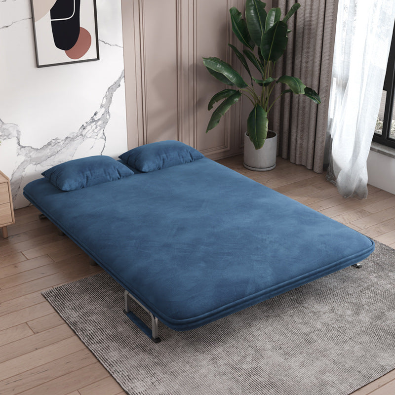 Velvet Sleeper Sofa Blue Scandinavian Foldable Sofa Bed with Pillow Back