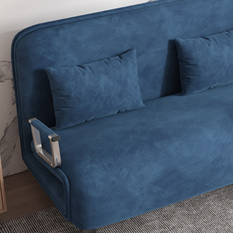 Velvet Sleeper Sofa Blue Scandinavian Foldable Sofa Bed with Pillow Back