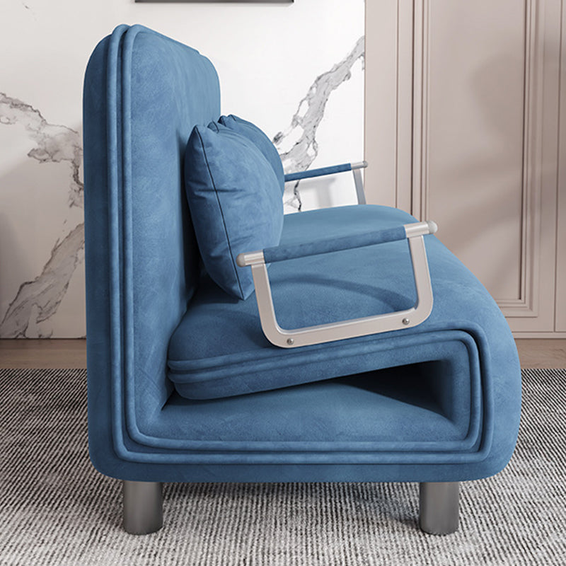 Velvet Sleeper Sofa Blue Scandinavian Foldable Sofa Bed with Pillow Back
