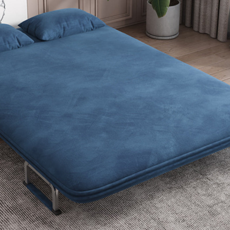 Velvet Sleeper Sofa Blue Scandinavian Foldable Sofa Bed with Pillow Back