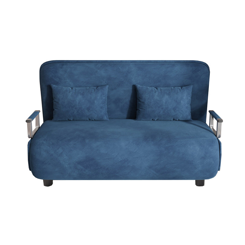 Velvet Sleeper Sofa Blue Scandinavian Foldable Sofa Bed with Pillow Back