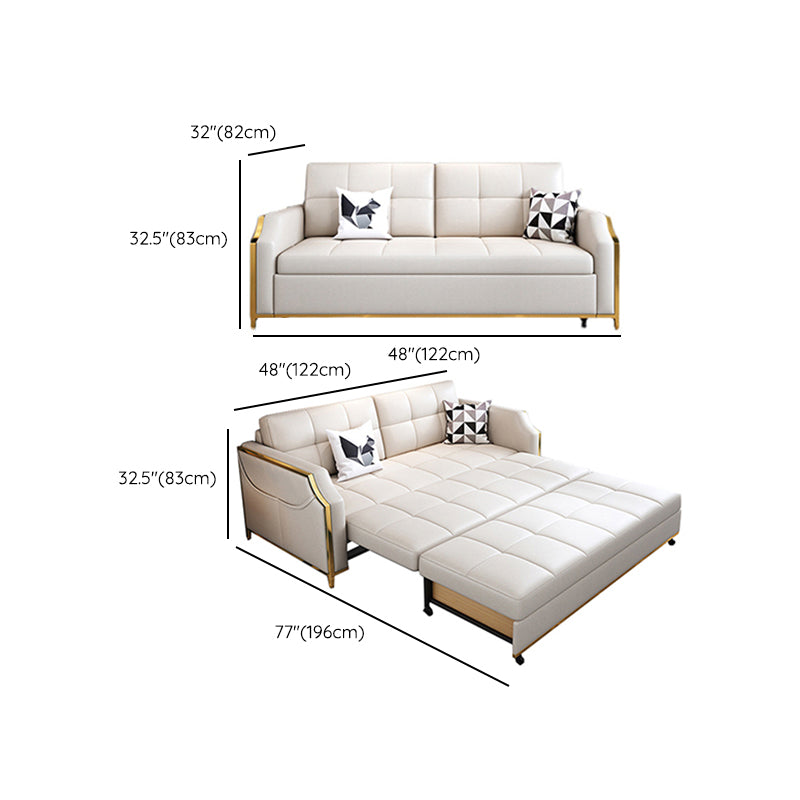 White Sleeper Sofa Faux leather Sofa Bed with Detachable Mattress