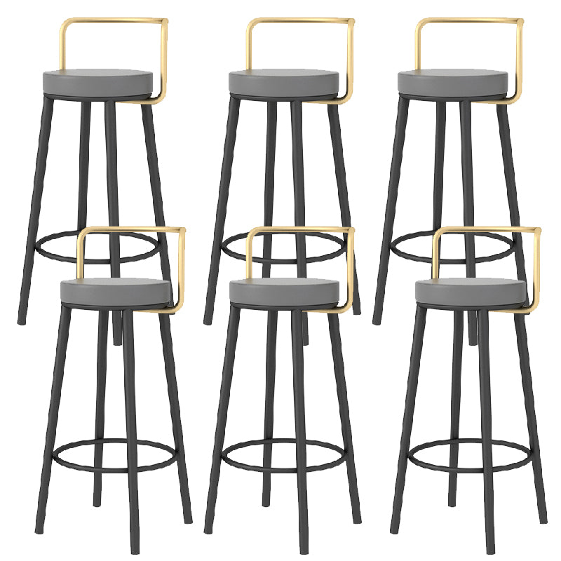 Glam Style Armless Counter Stool Faux Leather Round Bar Stool