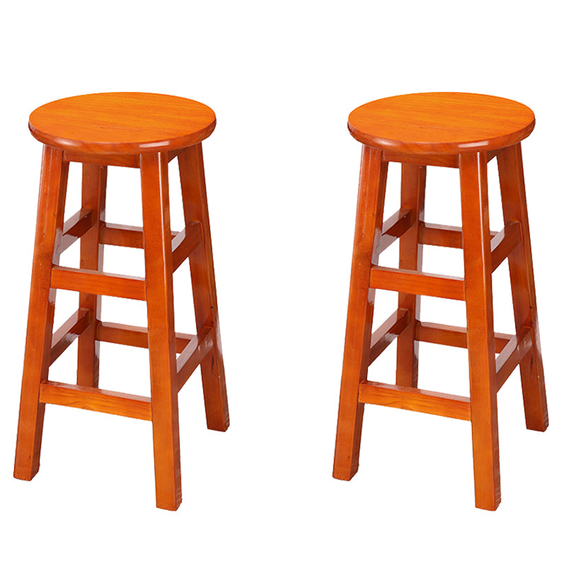 Backless Solid Wood Round High Chair Industrial Wooden Counter Chair with 4 Legs