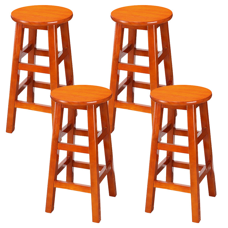 Backless Solid Wood Round High Chair Industrial Wooden Counter Chair with 4 Legs