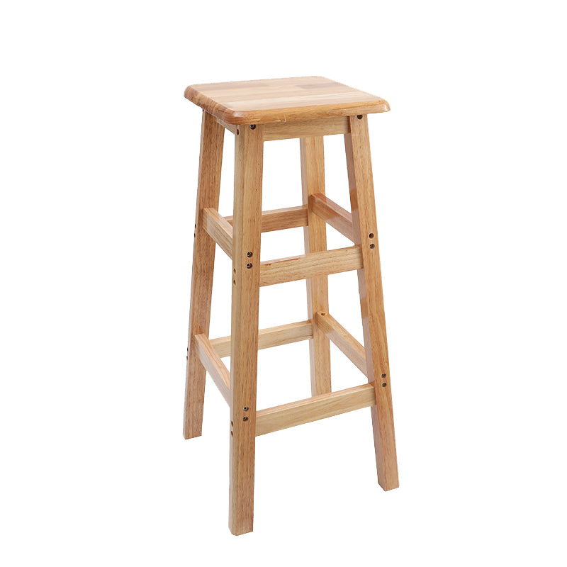 Industrial Wooden Counter Chair Square Backless Solid Wood Round High Chair with 4 Legs