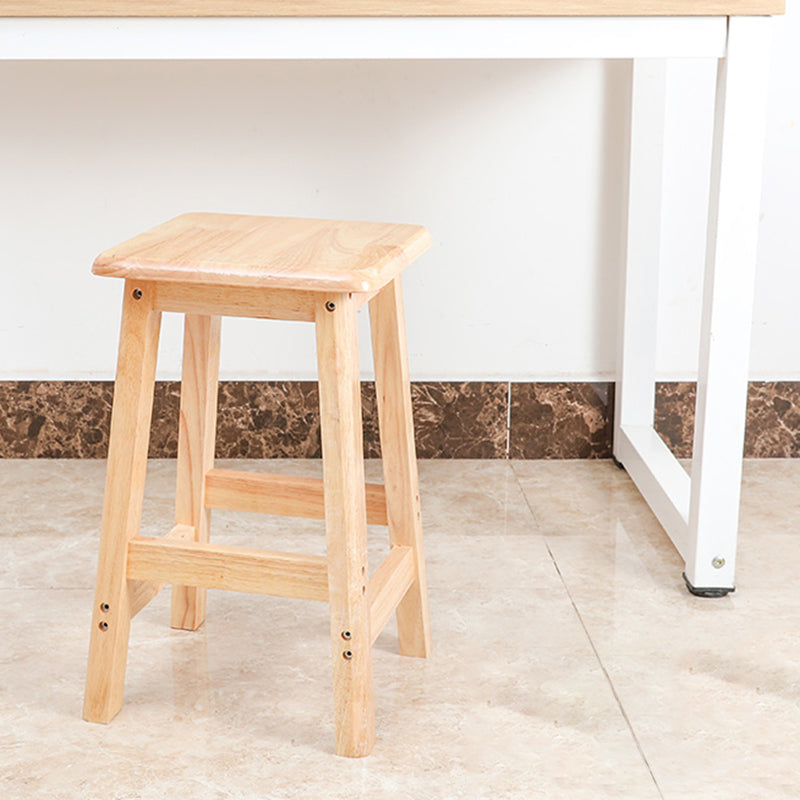 Industrial Wooden Counter Chair Square Backless Solid Wood Round High Chair with 4 Legs