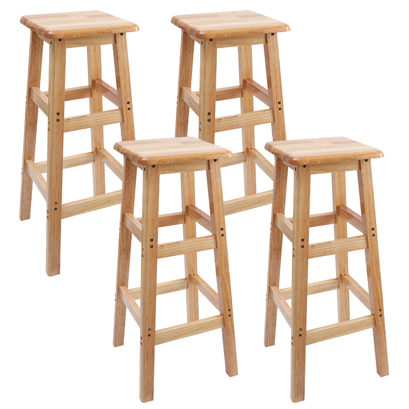 Industrial Wooden Counter Chair Square Backless Solid Wood Round High Chair with 4 Legs