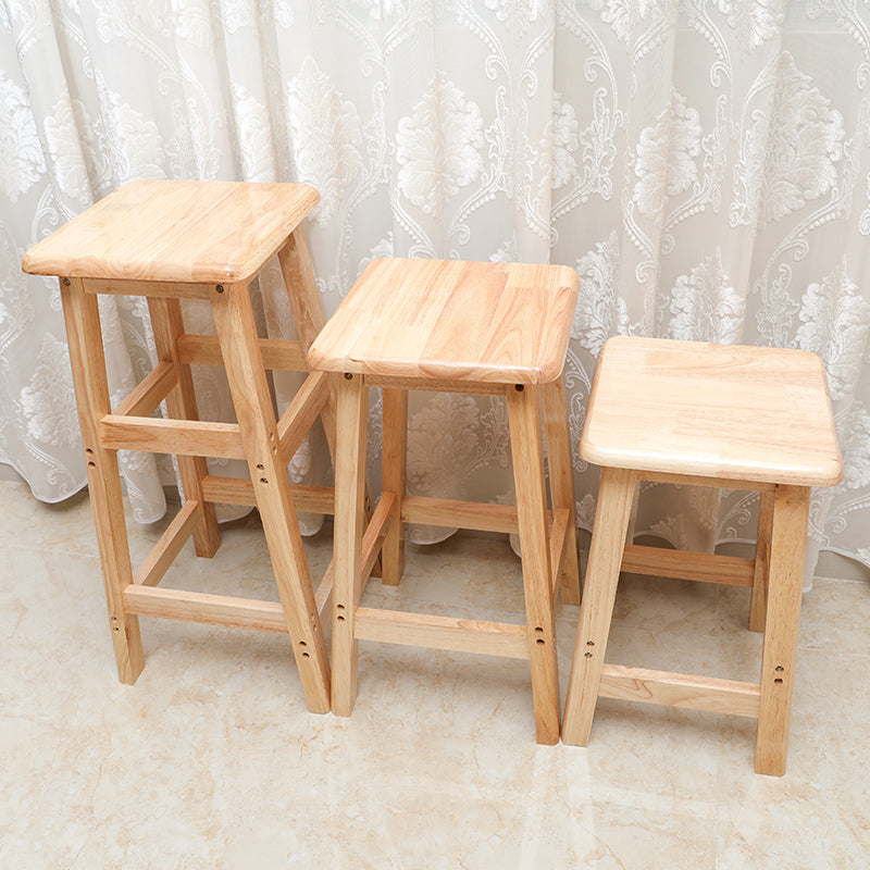 Industrial Wooden Counter Chair Square Backless Solid Wood Round High Chair with 4 Legs